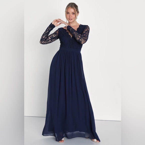 Lulus Navy Blue Long Sleeve Lace Maxi Dress
Size XS - Picture 5 of 7